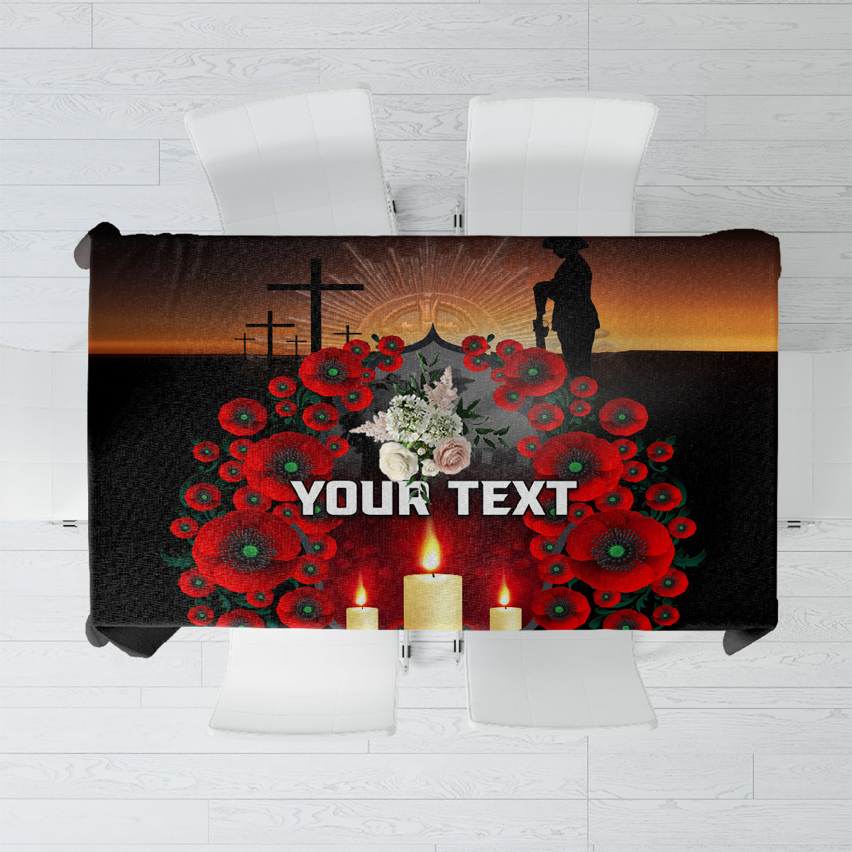 Custom New Zealand and Australia ANZAC Day Tablecloth Gallipoli and Canlelight Lest We Forget LT03 Black - Polynesian Pride