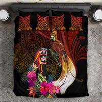Papua New Guinea Bird-of-Paradise Bedding Set Hibiscus and Kundu Drum Tribal Pattern