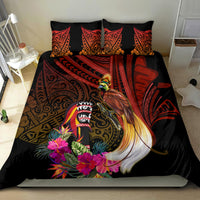Papua New Guinea Bird-of-Paradise Bedding Set Hibiscus and Kundu Drum Tribal Pattern