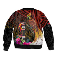 Papua New Guinea Bird-of-Paradise Bomber Jacket Hibiscus and Kundu Drum Tribal Pattern LT03 - Polynesian Pride
