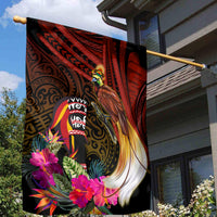 Papua New Guinea Bird-of-Paradise Garden Flag Hibiscus and Kundu Drum Tribal Pattern