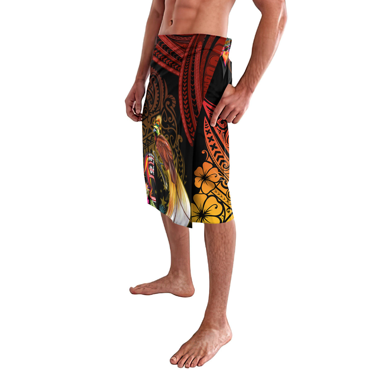 Papua New Guinea Bird-of-Paradise Lavalava Hibiscus and Kundu Drum Tribal Pattern LT03 - Polynesian Pride