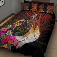 Papua New Guinea Bird-of-Paradise Quilt Bed Set Hibiscus and Kundu Drum Tribal Pattern