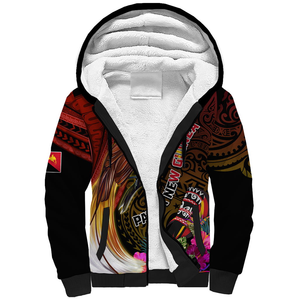 Papua New Guinea Bird-of-Paradise Sherpa Hoodie Hibiscus and Kundu Drum Tribal Pattern LT03 Unisex Yellow - Polynesian Pride