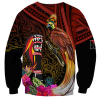 Papua New Guinea Bird-of-Paradise Sweatshirt Hibiscus and Kundu Drum Tribal Pattern LT03 - Polynesian Pride