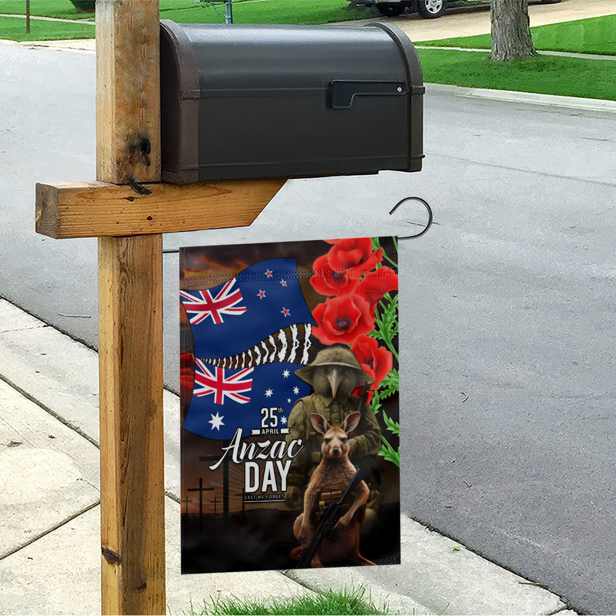 New Zealand and Australia ANZAC Day Garden Flag National Flag mix Kiwi Bird and Kangaroo Soldier Style LT03 - Polynesian Pride