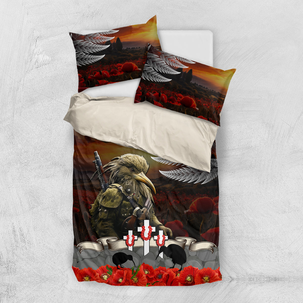 New Zealand ANZAC Day Bedding Set The Ode of Remembrance and Silver Fern