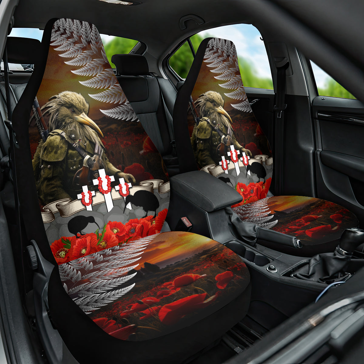 New Zealand ANZAC Day Car Seat Cover The Ode of Remembrance and Silver Fern