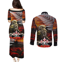 New Zealand ANZAC Day Couples Matching Puletasi and Long Sleeve Button Shirt The Ode of Remembrance and Silver Fern LT03 - Polynesian Pride