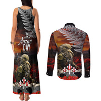 New Zealand ANZAC Day Couples Matching Tank Maxi Dress and Long Sleeve Button Shirt The Ode of Remembrance and Silver Fern LT03 - Polynesian Pride