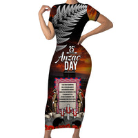 New Zealand ANZAC Day Family Matching Short Sleeve Bodycon Dress and Hawaiian Shirt The Ode of Remembrance and Silver Fern LT03 Mom's Dress Black - Polynesian Pride