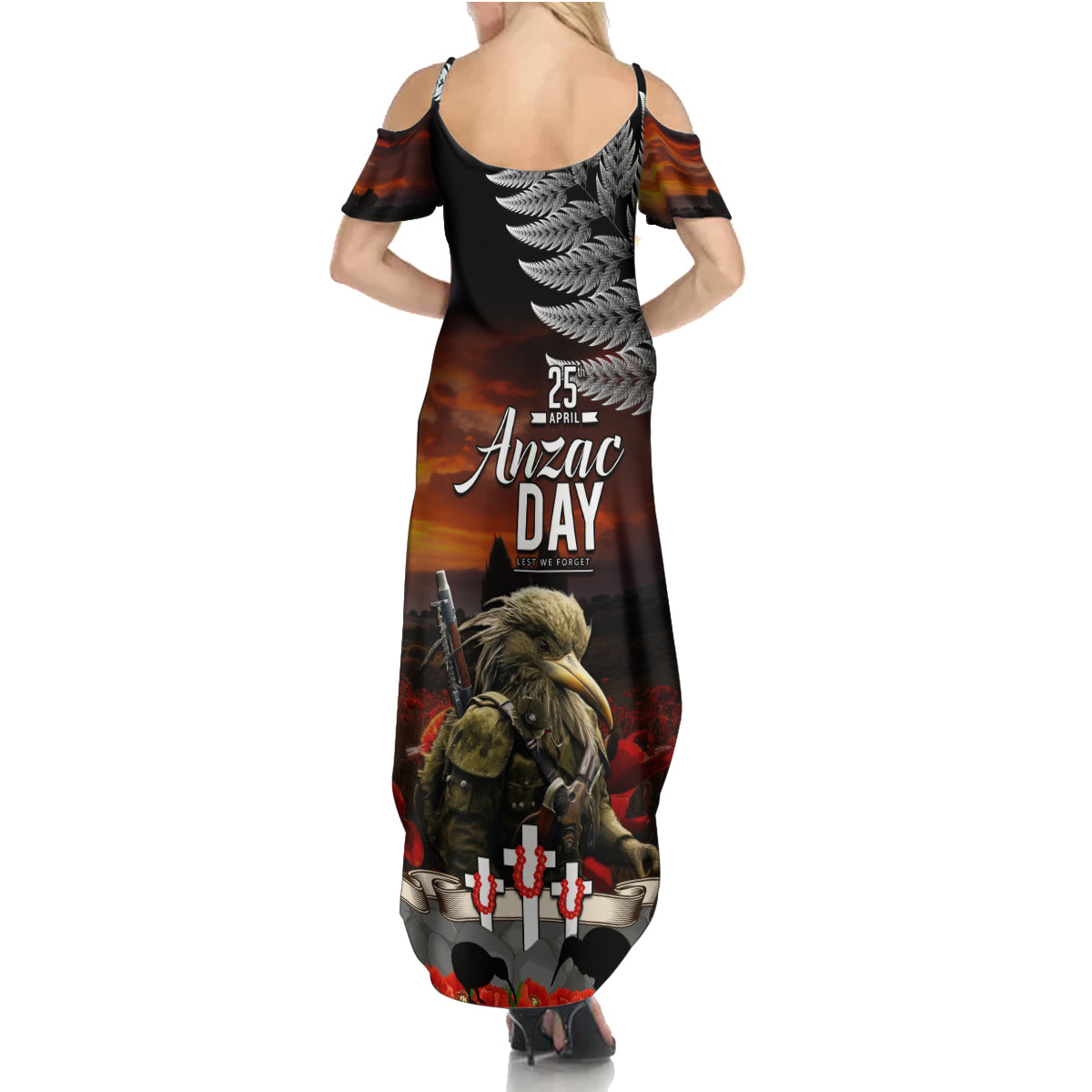 New Zealand ANZAC Day Summer Maxi Dress The Ode of Remembrance and Silver Fern LT03 - Polynesian Pride