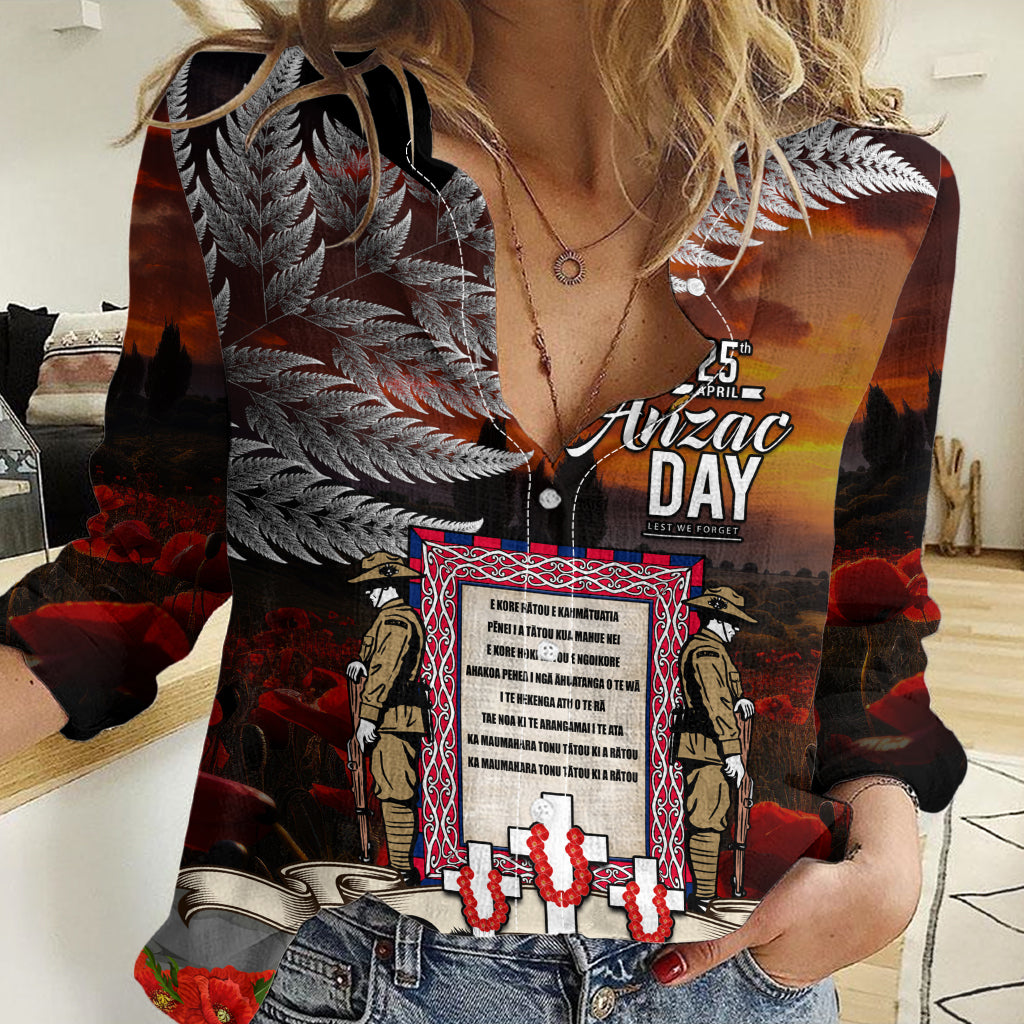 New Zealand ANZAC Day Women Casual Shirt The Ode of Remembrance and Silver Fern LT03 Female Black - Polynesian Pride