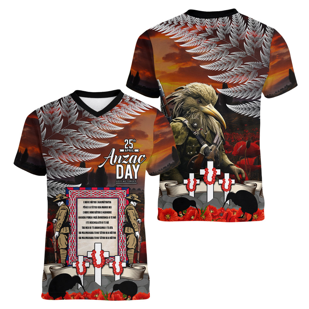 New Zealand ANZAC Day Women V Neck T Shirt The Ode of Remembrance and Silver Fern LT03 - Polynesian Pride