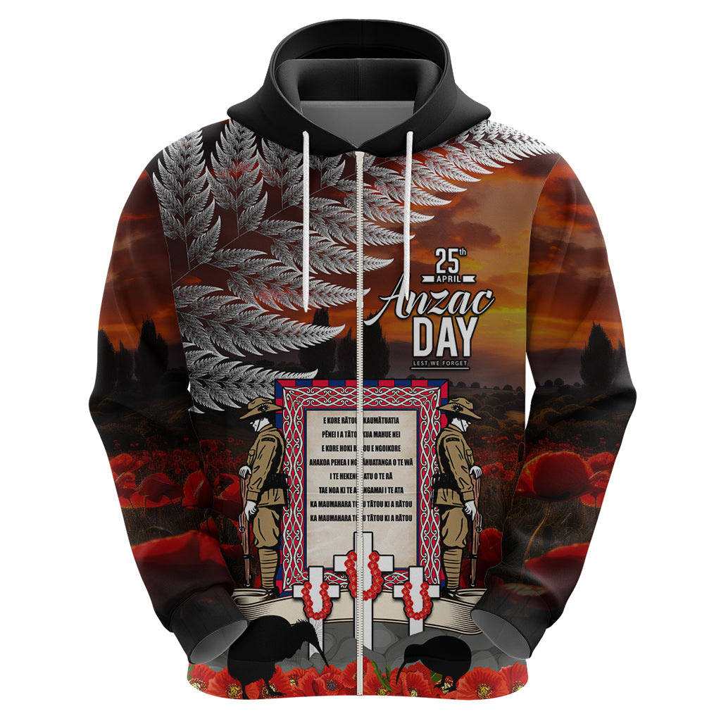 New Zealand ANZAC Day Zip Hoodie The Ode of Remembrance and Silver Fern LT03 - Polynesian Pride