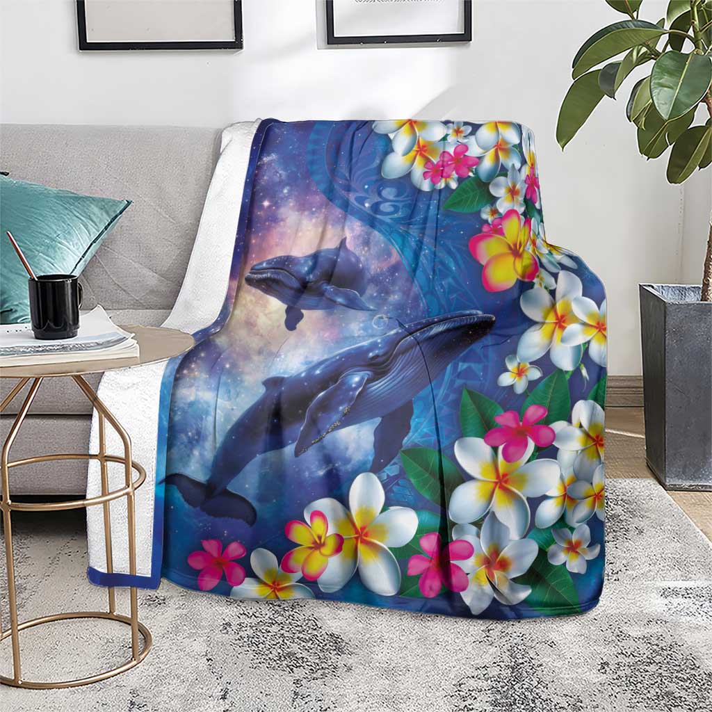 Hawaiian Lei Day Plumeria Humpback Whales Blanket Polynesian Art Vibrant Starry Nebula Style