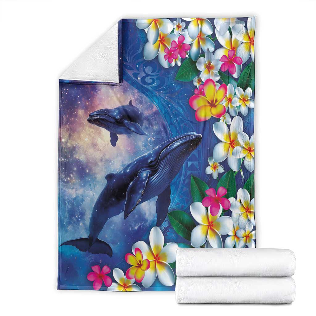 Hawaiian Lei Day Plumeria Humpback Whales Blanket Polynesian Art Vibrant Starry Nebula Style