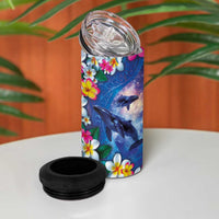 Hawaiian Lei Day Plumeria Humpback Whales 4 in 1 Can Cooler Tumbler Polynesian Art Vibrant Starry Nebula Style