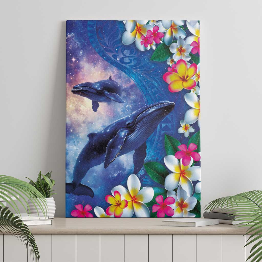 Hawaiian Lei Day Plumeria Humpback Whales Canvas Wall Art Polynesian Art Vibrant Starry Nebula Style