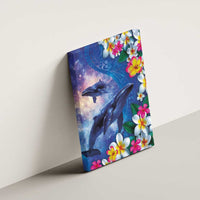 Hawaiian Lei Day Plumeria Humpback Whales Canvas Wall Art Polynesian Art Vibrant Starry Nebula Style