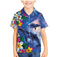 Hawaiian Lei Day Plumeria Humpback Whales Family Matching Mermaid Dress and Hawaiian Shirt Polynesian Art Vibrant Starry Nebula Style