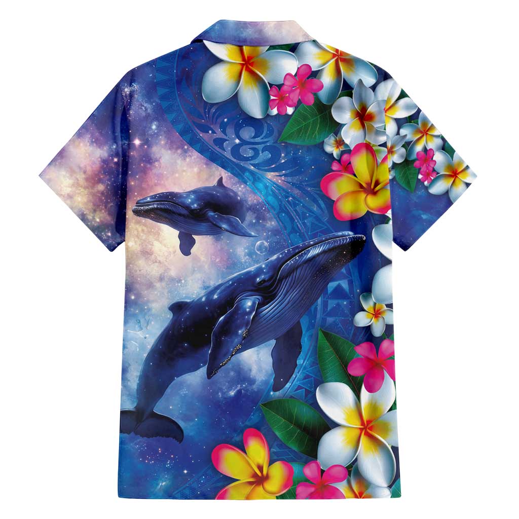 Hawaiian Lei Day Plumeria Humpback Whales Family Matching Summer Maxi Dress and Hawaiian Shirt Polynesian Art Vibrant Starry Nebula Style