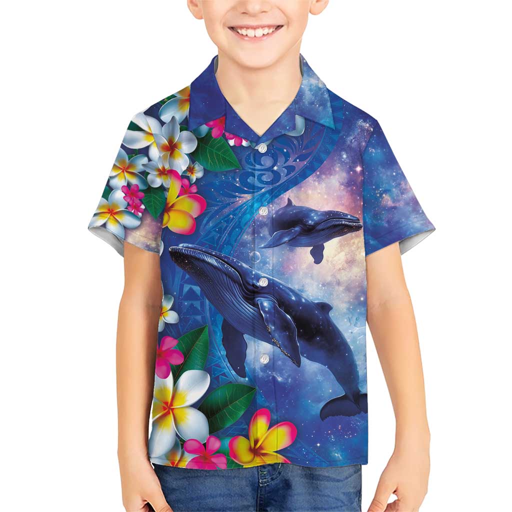 Hawaiian Lei Day Plumeria Humpback Whales Hawaiian Shirt Polynesian Art Vibrant Starry Nebula Style