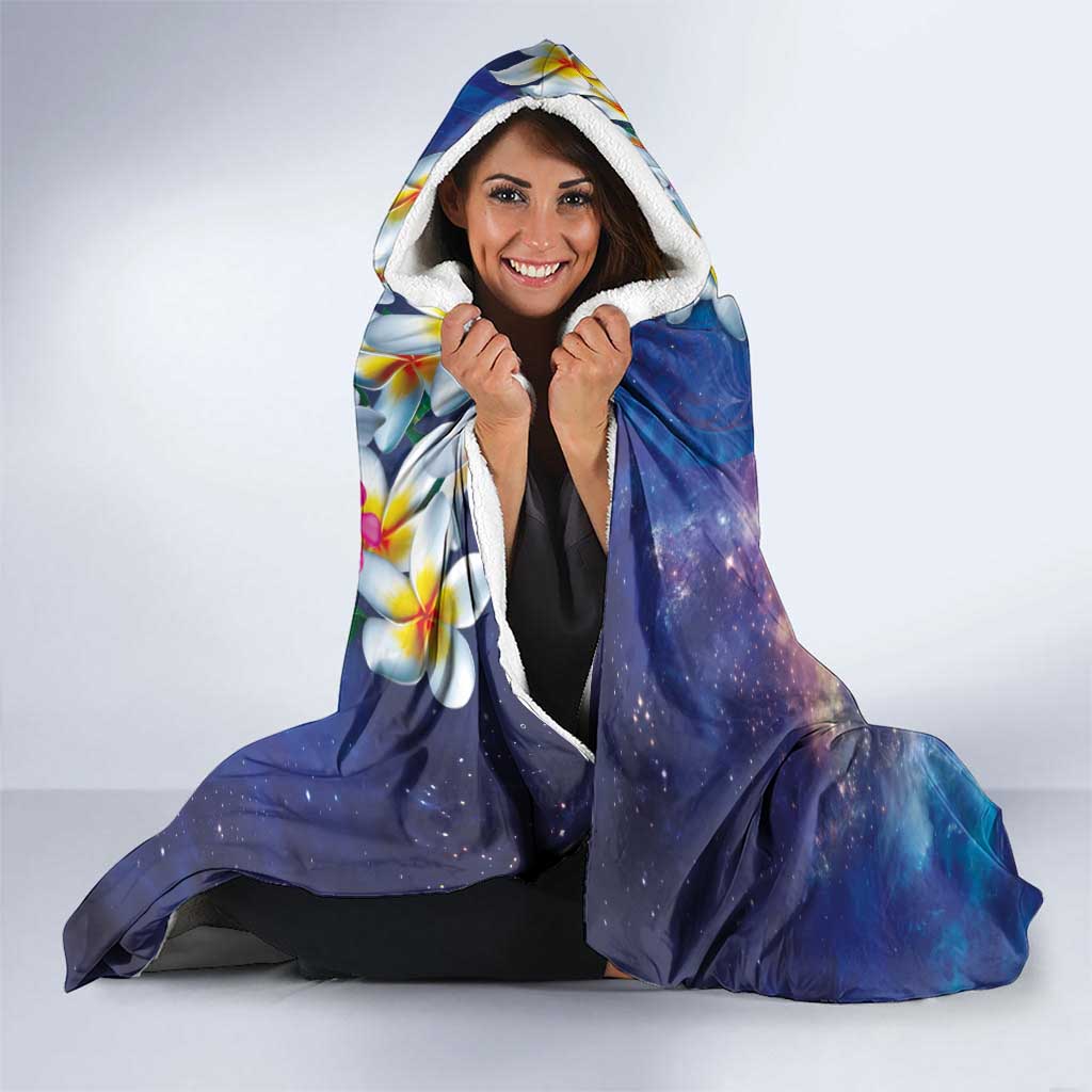 Hawaiian Lei Day Plumeria Humpback Whales Hooded Blanket Polynesian Art Vibrant Starry Nebula Style