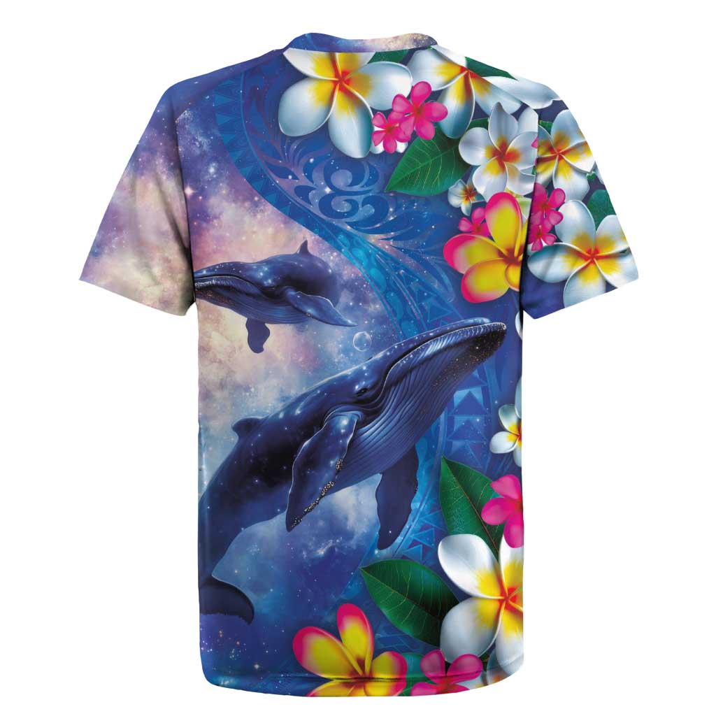 Hawaiian Lei Day Plumeria Humpback Whales Rugby Jersey Polynesian Art Vibrant Starry Nebula Style LT03 - Polynesian Pride