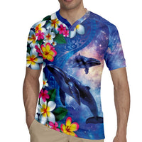 Hawaiian Lei Day Plumeria Humpback Whales Rugby Jersey Polynesian Art Vibrant Starry Nebula Style LT03 - Polynesian Pride