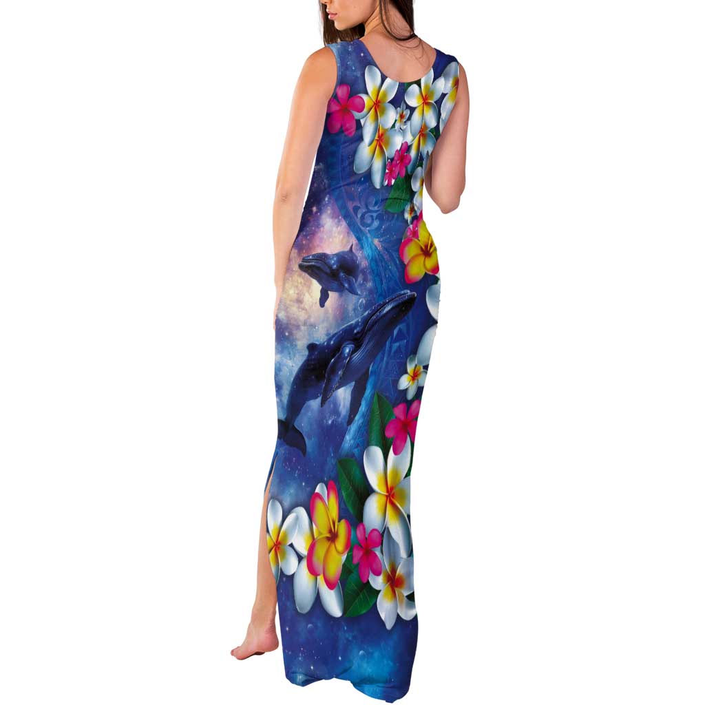Hawaiian Lei Day Plumeria Humpback Whales Tank Maxi Dress Polynesian Art Vibrant Starry Nebula Style