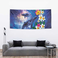 Hawaiian Lei Day Plumeria Humpback Whales Tapestry Polynesian Art Vibrant Starry Nebula Style