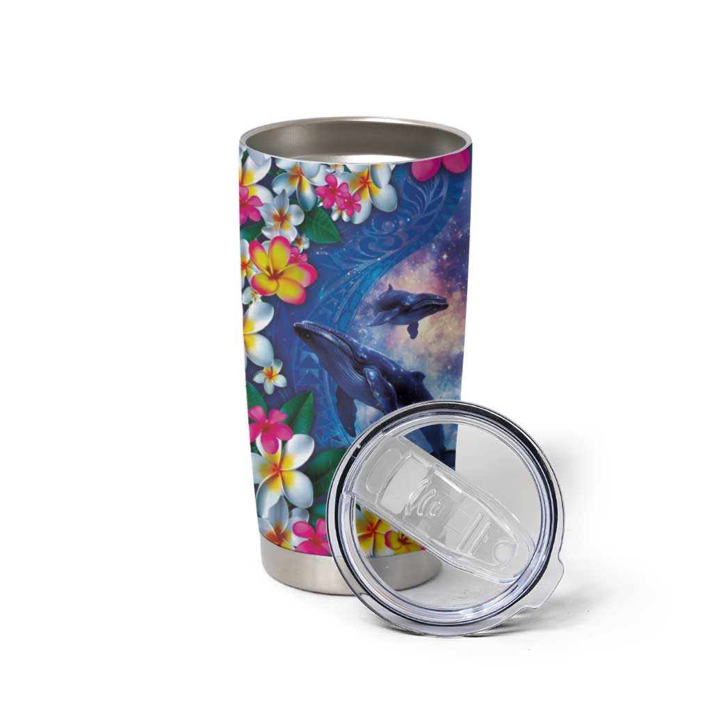 Hawaiian Lei Day Plumeria Humpback Whales Tumbler Cup Polynesian Art Vibrant Starry Nebula Style LT03 - Polynesian Pride