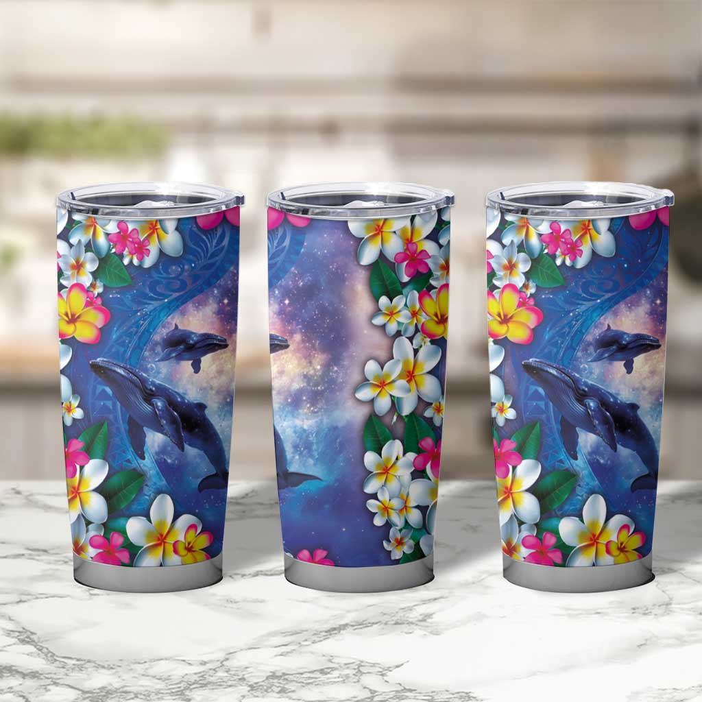 Hawaiian Lei Day Plumeria Humpback Whales Tumbler Cup Polynesian Art Vibrant Starry Nebula Style LT03 - Polynesian Pride
