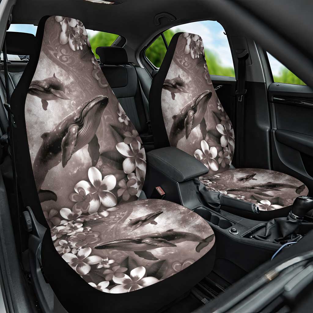 Hawaiian Lei Day Plumeria Humpback Whales Car Seat Cover Polynesian Art Vibrant Starry Nebula Grayscale Style