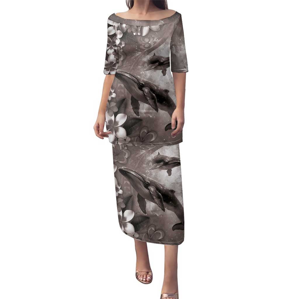 Hawaiian Lei Day Plumeria Humpback Whales Family Matching Puletasi and Hawaiian Shirt Polynesian Art Vibrant Starry Nebula Grayscale Style