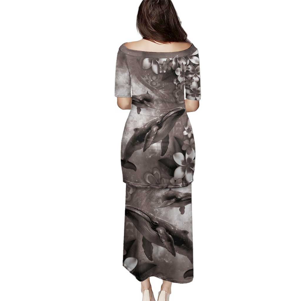 Hawaiian Lei Day Plumeria Humpback Whales Family Matching Puletasi and Hawaiian Shirt Polynesian Art Vibrant Starry Nebula Grayscale Style