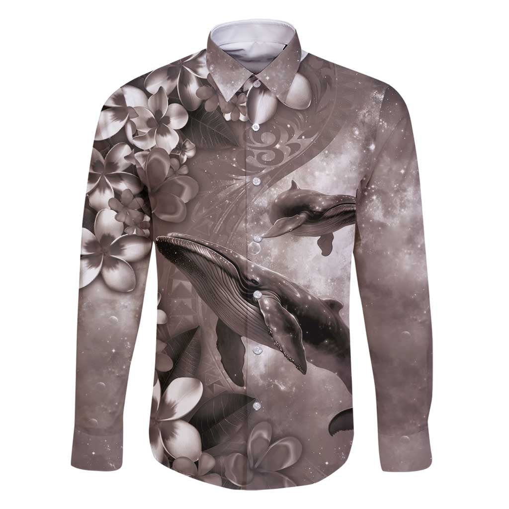 Hawaiian Lei Day Plumeria Humpback Whales Family Matching Summer Maxi Dress and Hawaiian Shirt Polynesian Art Vibrant Starry Nebula Grayscale Style
