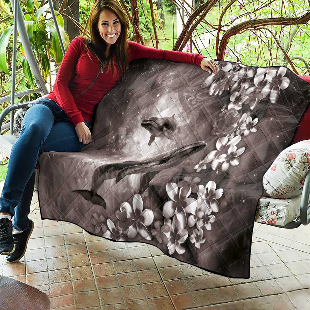 Hawaiian Lei Day Plumeria Humpback Whales Quilt Polynesian Art Vibrant Starry Nebula Grayscale Style