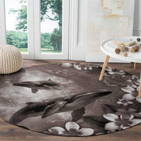 Hawaiian Lei Day Plumeria Humpback Whales Round Carpet Polynesian Art Vibrant Starry Nebula Grayscale Style