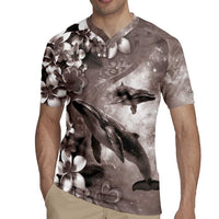 Hawaiian Lei Day Plumeria Humpback Whales Rugby Jersey Polynesian Art Vibrant Starry Nebula Grayscale Style LT03 - Polynesian Pride