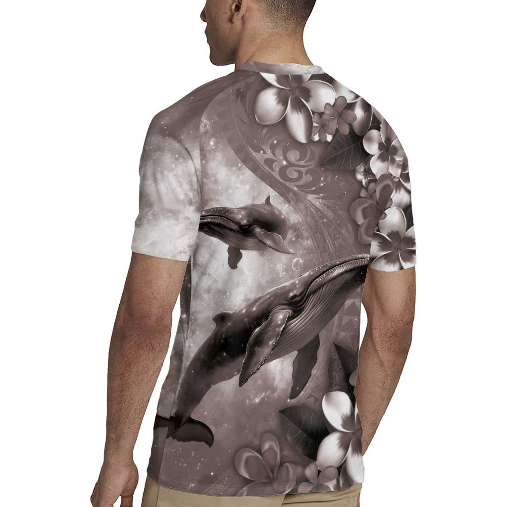 Hawaiian Lei Day Plumeria Humpback Whales Rugby Jersey Polynesian Art Vibrant Starry Nebula Grayscale Style LT03 - Polynesian Pride