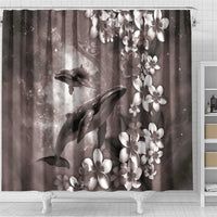 Hawaiian Lei Day Plumeria Humpback Whales Shower Curtain Polynesian Art Vibrant Starry Nebula Grayscale Style