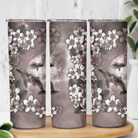 Hawaiian Lei Day Plumeria Humpback Whales Skinny Tumbler Polynesian Art Vibrant Starry Nebula Grayscale Style