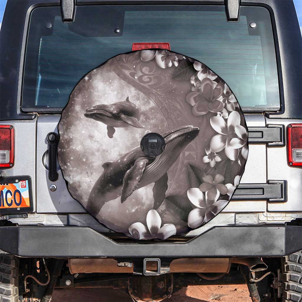 Hawaiian Lei Day Plumeria Humpback Whales Spare Tire Cover Polynesian Art Vibrant Starry Nebula Grayscale Style