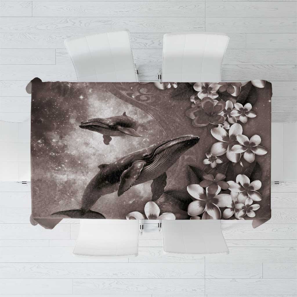 Hawaiian Lei Day Plumeria Humpback Whales Tablecloth Polynesian Art Vibrant Starry Nebula Grayscale Style