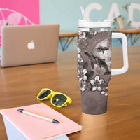 Hawaiian Lei Day Plumeria Humpback Whales Tumbler With Handle Polynesian Art Vibrant Starry Nebula Grayscale Style