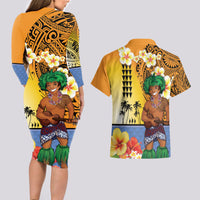 Happy Lei Day Couples Matching Long Sleeve Bodycon Dress and Hawaiian Shirt Hula Male Dancer Polynesian Flower Kakau Pattern LT03 - Polynesian Pride