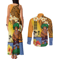Happy Lei Day Couples Matching Tank Maxi Dress and Long Sleeve Button Shirt Hula Male Dancer Polynesian Flower Kakau Pattern LT03 - Polynesian Pride