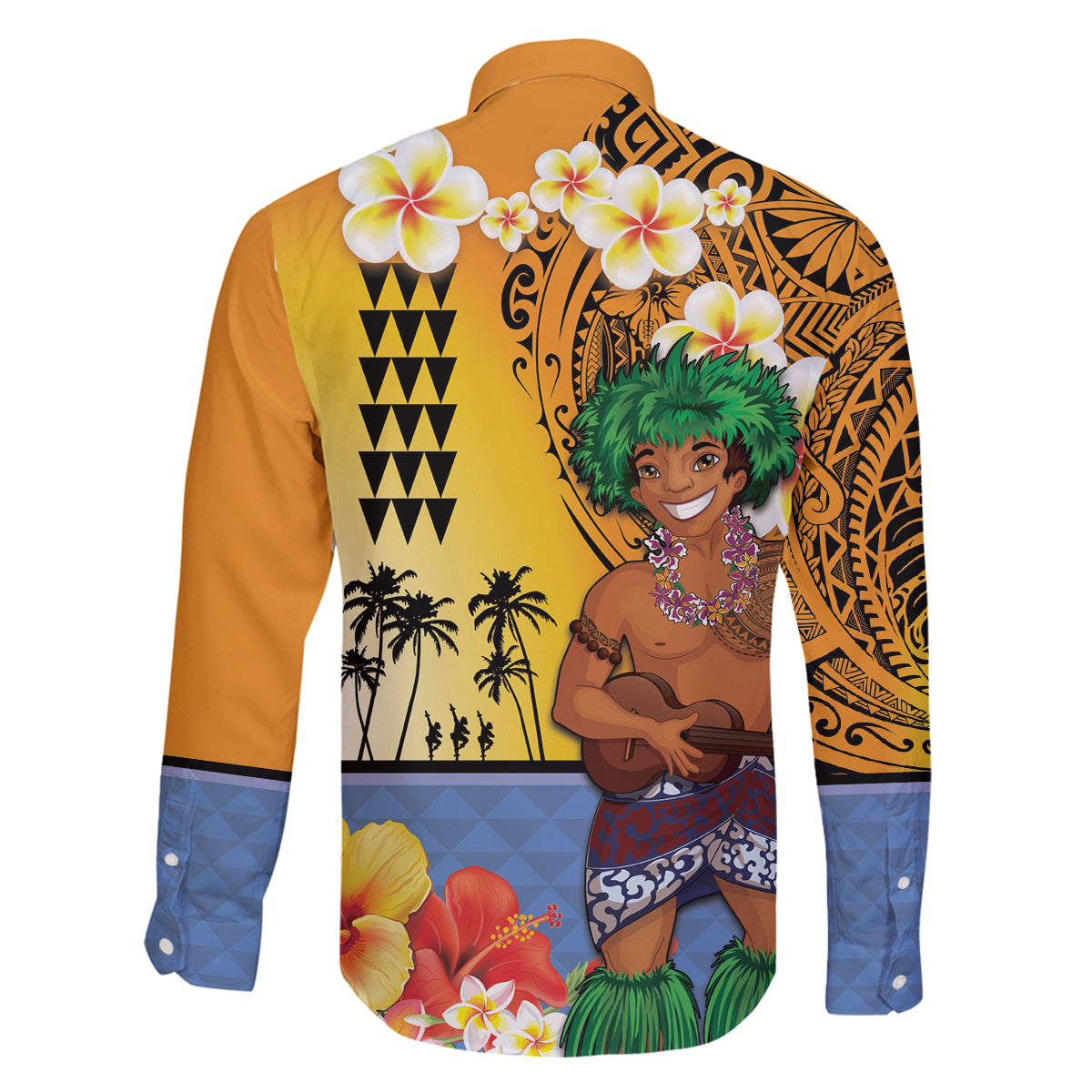 Happy Lei Day Family Matching Long Sleeve Bodycon Dress and Hawaiian Shirt Hula Male Dancer Polynesian Flower Kakau Pattern